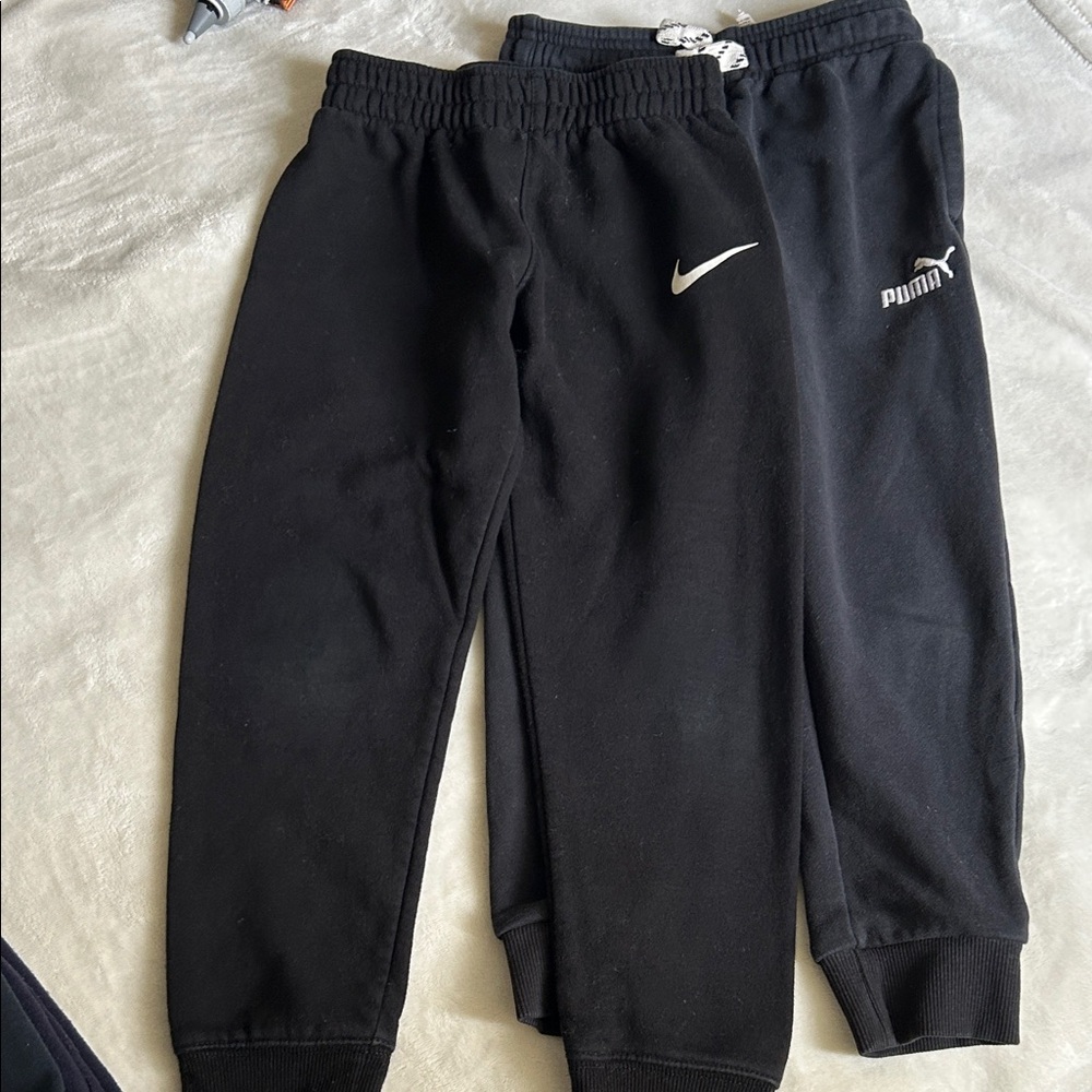6-7 yeara Nike and Puma Kids Black Fleece Jogger Pants